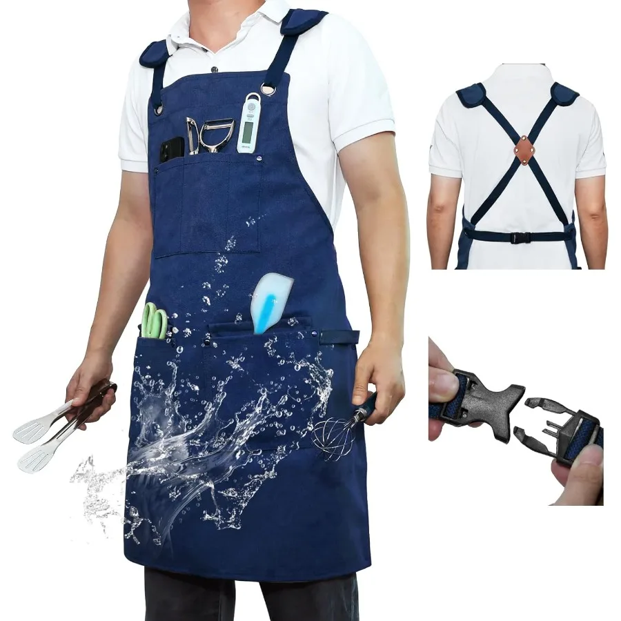 Chef Aprons for Men and Women Canvas Cross Back BBQ Apron with Pockets Oil and Waterproof Adjustable Work Aprons
Chef Aprons for Men and Women Canvas Cross Back BBQ Apron with Pockets Oil and Waterproof Adjustable Work Aprons