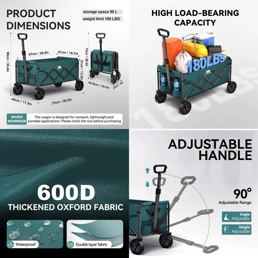 Heavy-Duty Collapsible Utility Wagon for Camping, Beach, and Groceries - 180lbs Capacity, Lightweight, Peacock Blue
Heavy-Duty Collapsible Utility Wagon for Camping, Beach, and Groceries - 180lbs Capacity, Lightweight, Peacock Blue