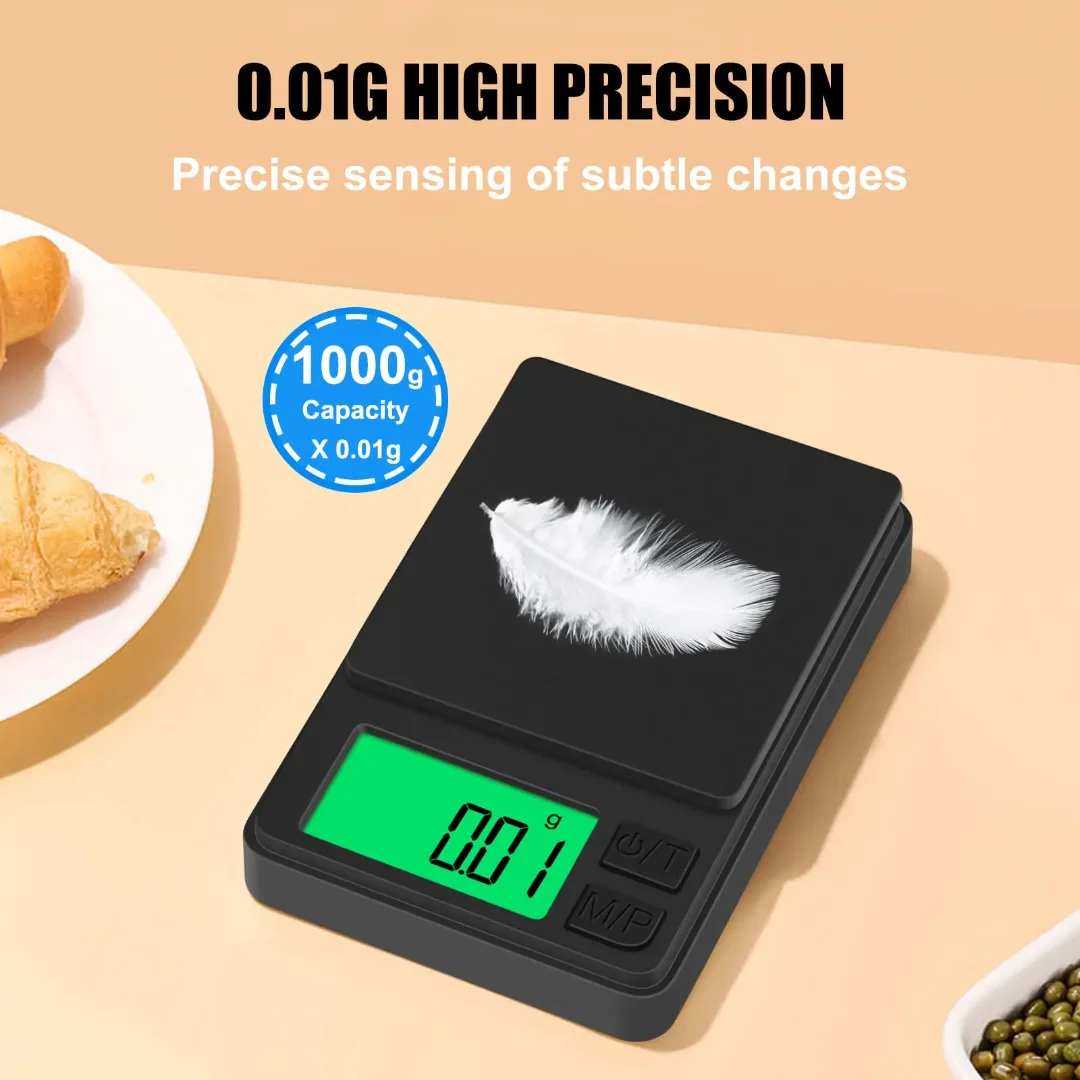 Precision Pocket Scale 1000g X 0.01g - Digital Gram Food, Jewelry Ounces/Grains Scale with Backlit LCD - Mini Scale for Travel
Precision Pocket Scale 1000g X 0.01g - Digital Gram Food, Jewelry Ounces/Grains Scale with Backlit LCD - Mini Scale for Travel