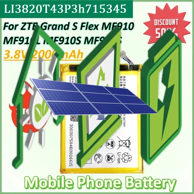 LI3820T43P3h715345 3.8V 2000mAh Mobile Phone Battery for ZTE Grand S Flex MF910 MF910S MF910L MF920S MR150-2 MR150-5 MTC835F
LI3820T43P3h715345 3.8V 2000mAh Mobile Phone Battery for ZTE Grand S Flex MF910 MF910S MF910L MF920S MR150-2 MR150-5 MTC835F