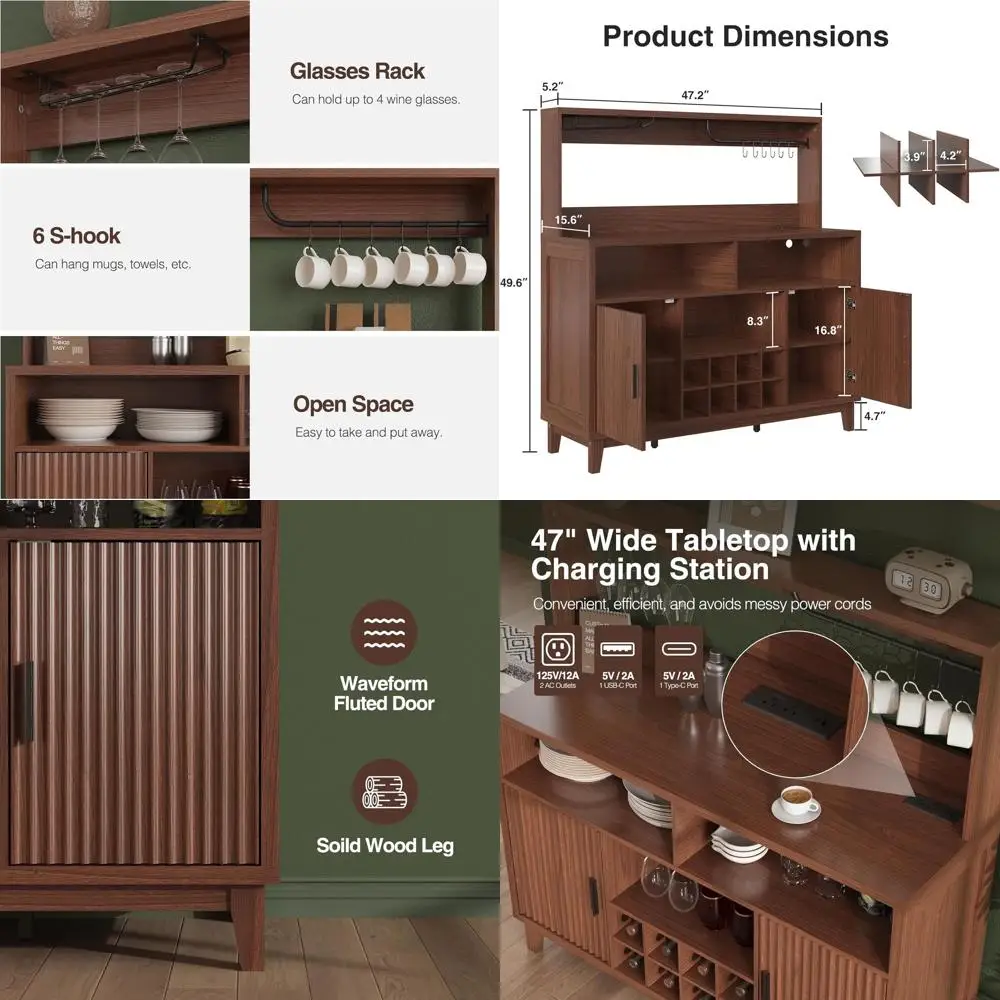 Walnut Multi-Function Storage Cabinet with Coffee Bar, Outlet, and Removable Wine Rack for Living Room, Entryway, Kitchen
Walnut Multi-Function Storage Cabinet with Coffee Bar, Outlet, and Removable Wine Rack for Living Room, Entryway, Kitchen
