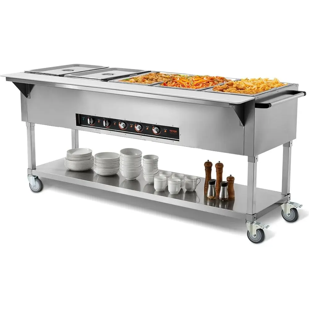 5-Pan Commercial ood Warmer, 5 x 20.6QT Electric Steam Table, 3750W Proional Buet Catering ood Warmer with 4 Wheels (2 Lockable)
5-Pan Commercial ood Warmer, 5 x 20.6QT Electric Steam Table, 3750W Proional Buet Catering ood Warmer with 4 Wheels (2 Lockable)