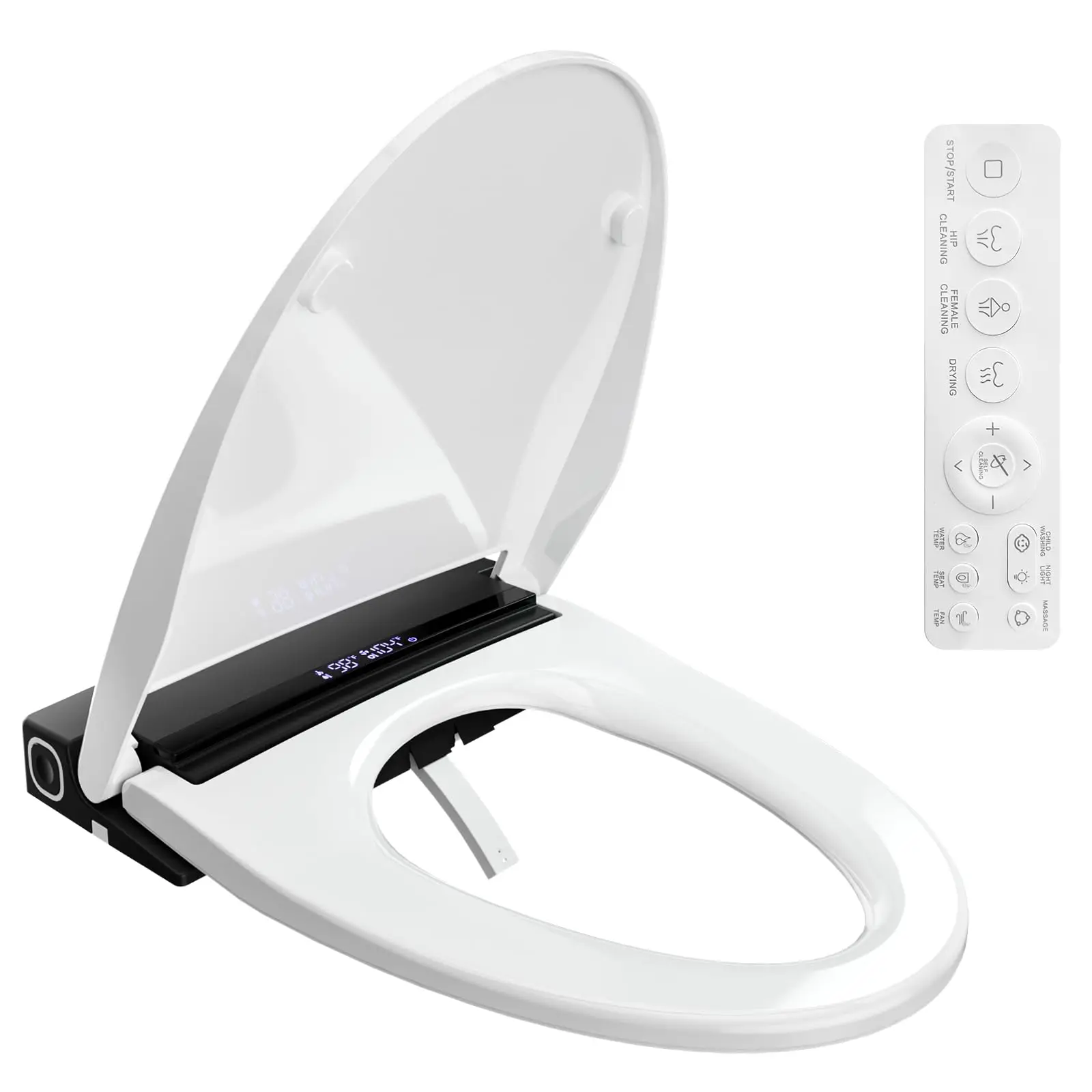 Electric Toilet Seat, Elongated Smart Heated Toilet Seat with Warm Water & Dryer, Feminine & Child Hip Wash, Wireless Remote, Self-Clean, Stainless Steel Nozzle, Adjustable Water Pressure
Electric Toilet Seat, Elongated Smart Heated Toilet Seat with Warm Water & Dryer, Feminine & Child Hip Wash, Wireless Remote, Self-Clean, Stainless Steel Nozzle, Adjustable Water Pressure