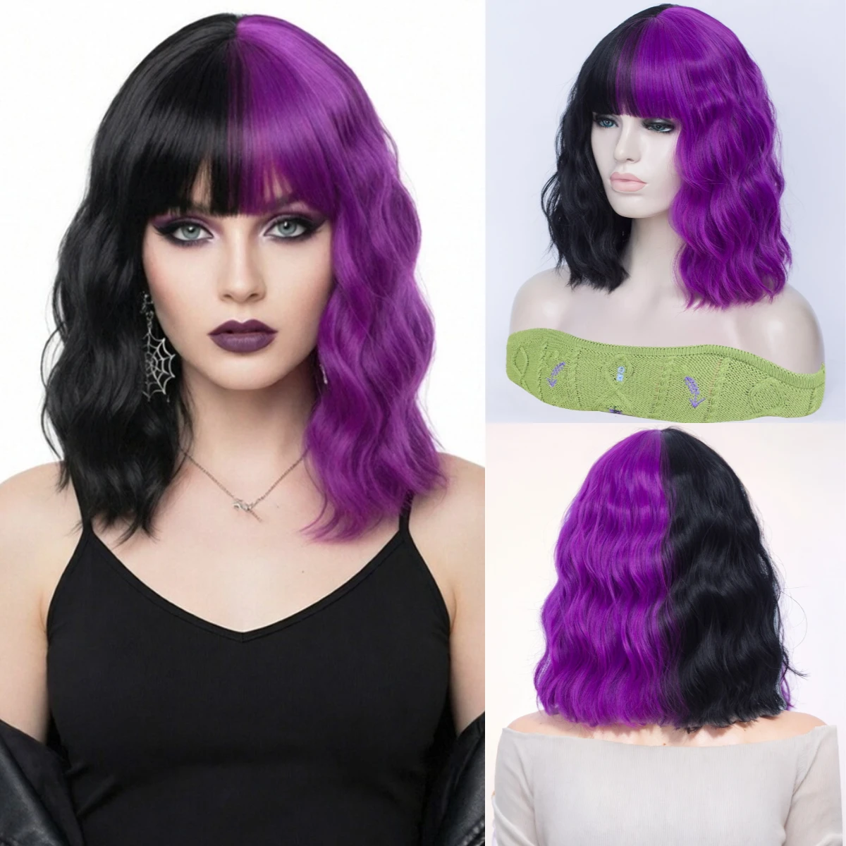 Short Two Tone Black Purple Wig Cosplay Bob Wig Synthetic Curly Wig With Bangs For Women Daily Party Heat Resistant
Short Two Tone Black Purple Wig Cosplay Bob Wig Synthetic Curly Wig With Bangs For Women Daily Party Heat Resistant