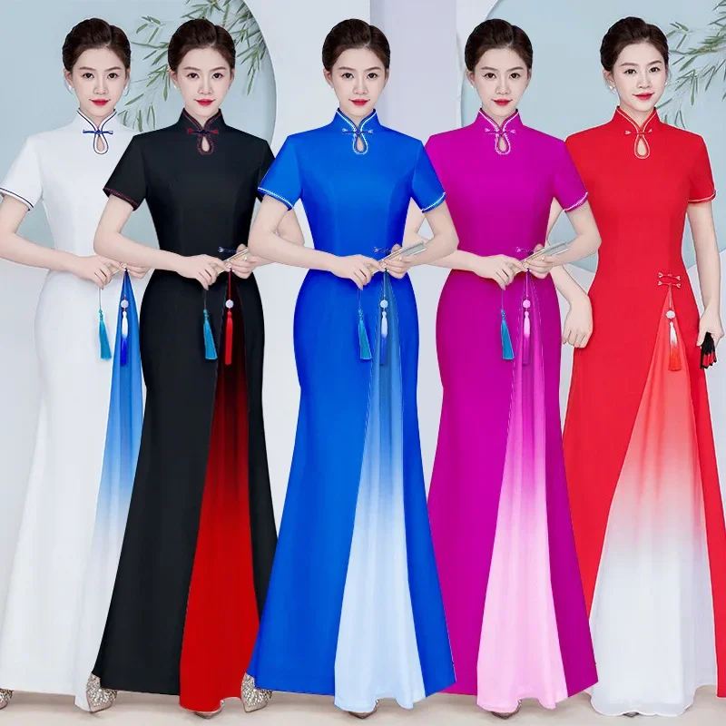 Aodai Cheongsam Dress 2024 New High end Stage Dance Dress Large Size Etiquette Walk Long Performance Dress Summer
Aodai Cheongsam Dress 2024 New High end Stage Dance Dress Large Size Etiquette Walk Long Performance Dress Summer