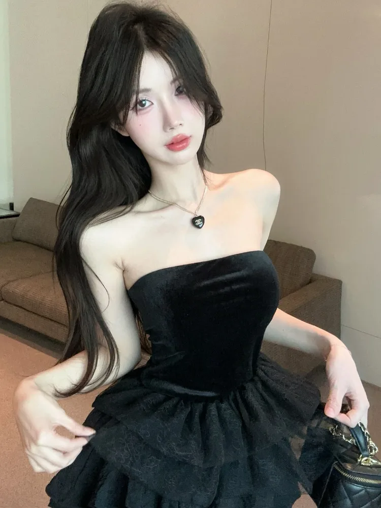 Fashionable Velvet Lace Bustier Top with Chest Pad Autumn Winter Knot Cake Skirt Women's Set Korean Style Commute
Fashionable Velvet Lace Bustier Top with Chest Pad Autumn Winter Knot Cake Skirt Women's Set Korean Style Commute