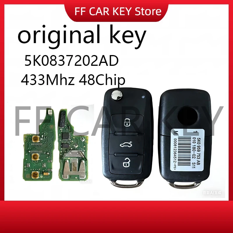 Original 5K0837202AD 48Chip Remote Car Key PCB 433Mhz for VW Volkswagen Beetle Caddy Eos Golf Jetta Polo Scirocco Tiguan Touran
Original 5K0837202AD 48Chip Remote Car Key PCB 433Mhz for VW Volkswagen Beetle Caddy Eos Golf Jetta Polo Scirocco Tiguan Touran