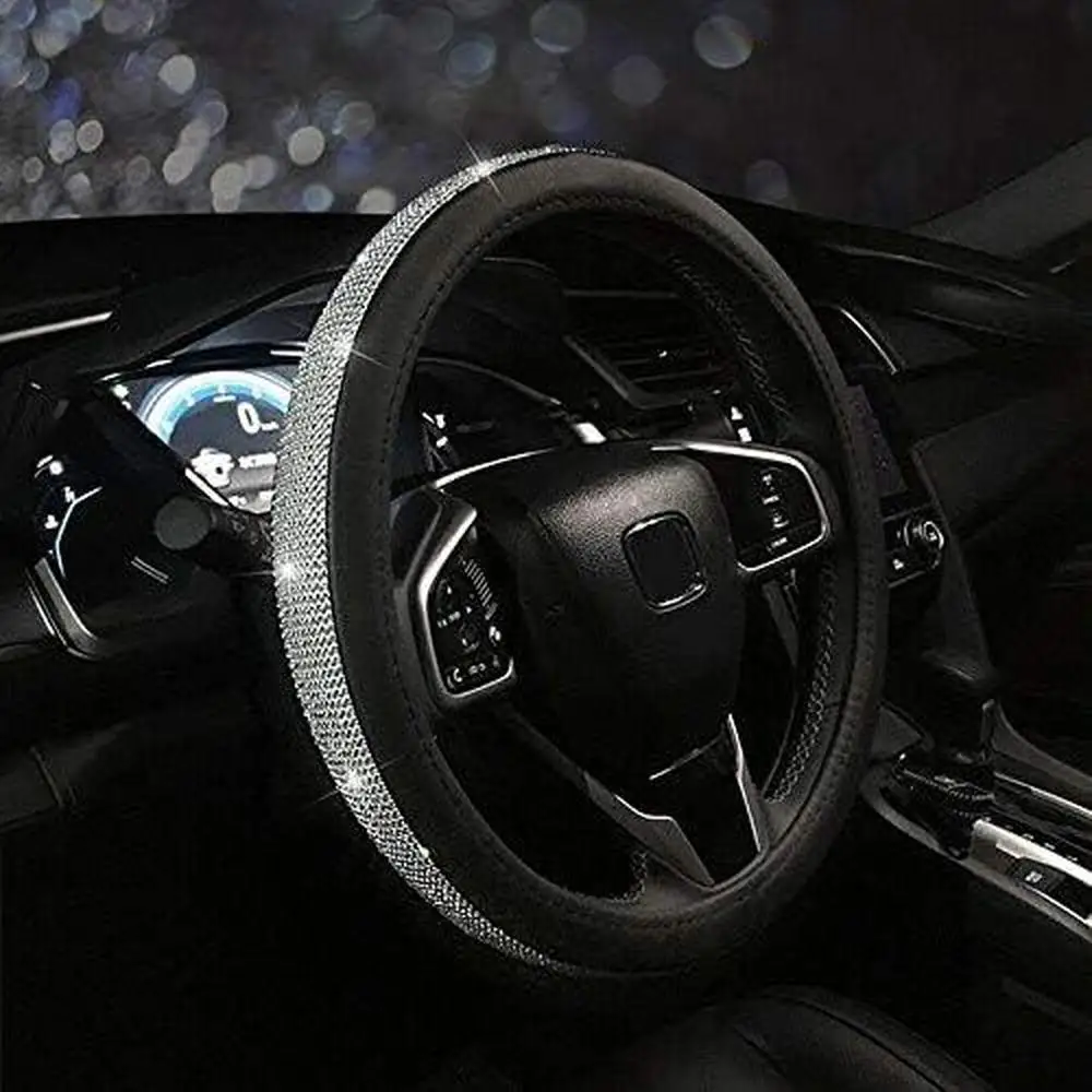 38CM Black Fashion Rhinestone Car Steering Wheel Cover Flannelette and Crystal steering wheel protector universal for most car
38CM Black Fashion Rhinestone Car Steering Wheel Cover Flannelette and Crystal steering wheel protector universal for most car