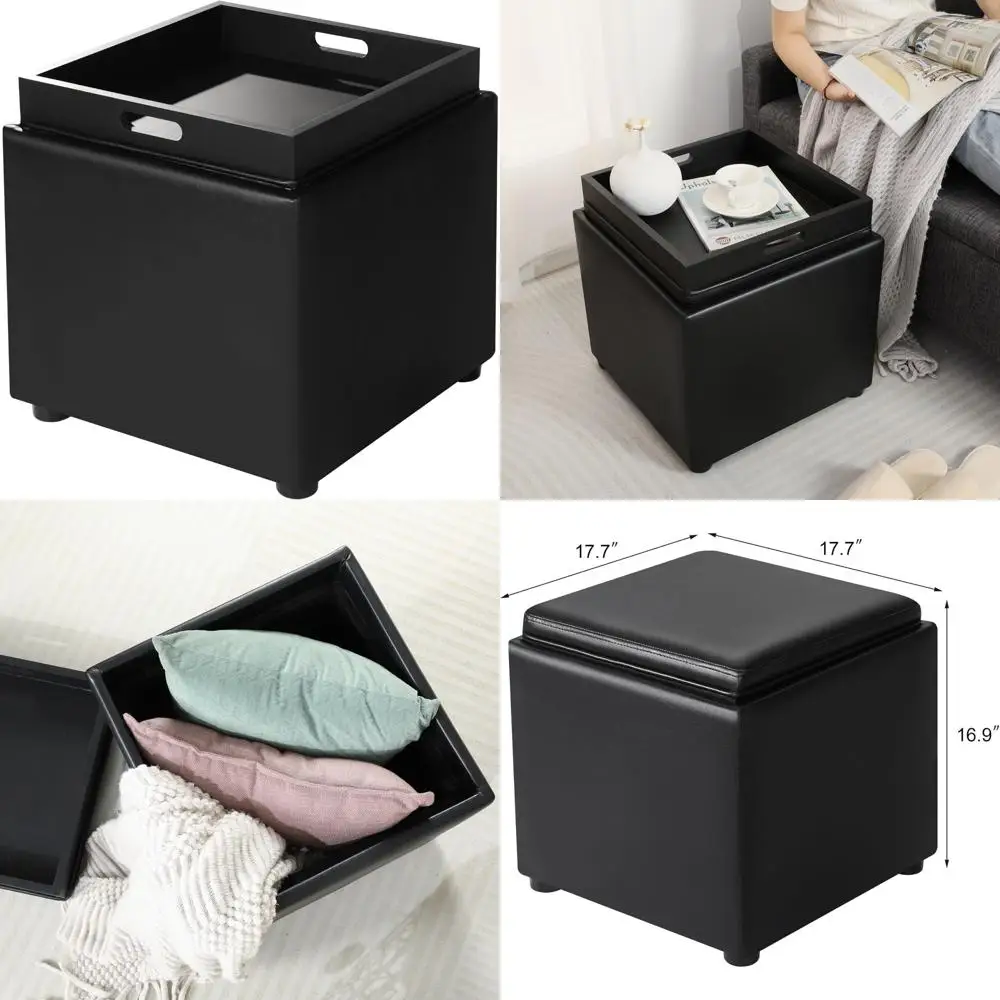 Black Storage Ottoman Cube by Adeco 17, Small Footstool with Tray Lid Storage, Square End Table for Living and Bedroom Use
Black Storage Ottoman Cube by Adeco 17, Small Footstool with Tray Lid Storage, Square End Table for Living and Bedroom Use