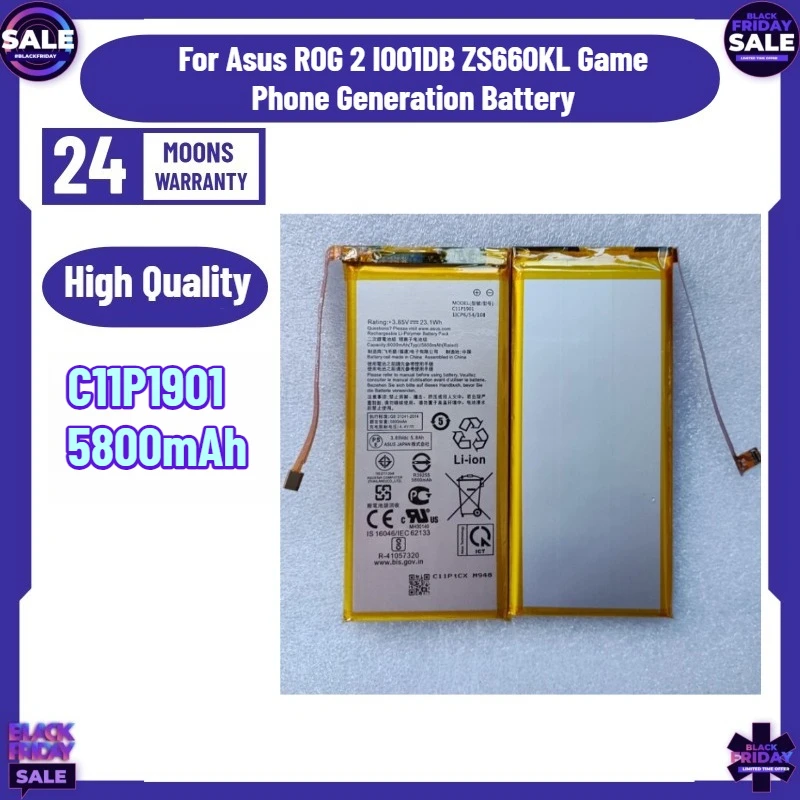 New C11P1901 5800mAh Mobile Phone Batteries for Asus ROG 2 I001DB ZS660KL Game Phone Generation Battery
New C11P1901 5800mAh Mobile Phone Batteries for Asus ROG 2 I001DB ZS660KL Game Phone Generation Battery