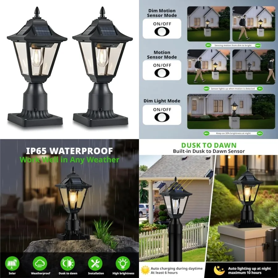 Solar Post Lights, Outdoor Solar Lamp Post Light with Motion Sensor, Dusk to Dawn Waterproof Aluminum Pillar Lamp with Pier Mou
Solar Post Lights, Outdoor Solar Lamp Post Light with Motion Sensor, Dusk to Dawn Waterproof Aluminum Pillar Lamp with Pier Mou