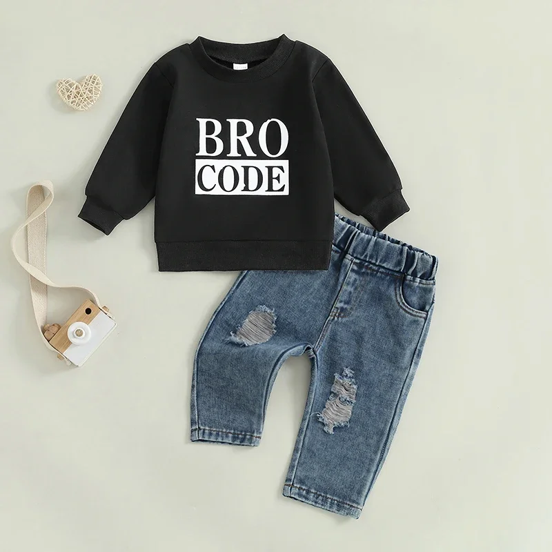 SUNSIOM 0-3 Years Baby Boy Clothes Outfit Letter Print Long Sleeve Sweatshirt Elastic Waist Ripped Denim Pants 2 Piece Fall Set
SUNSIOM 0-3 Years Baby Boy Clothes Outfit Letter Print Long Sleeve Sweatshirt Elastic Waist Ripped Denim Pants 2 Piece Fall Set