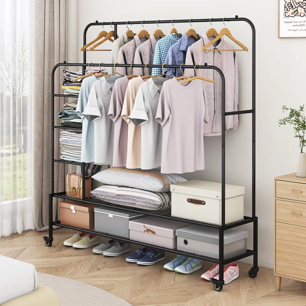 Garment Rack for Hanging Clothes Rack Heavy Duty Portable with Bottom Metal Shelf Drying Coats Shirt, Coat Racks
Garment Rack for Hanging Clothes Rack Heavy Duty Portable with Bottom Metal Shelf Drying Coats Shirt, Coat Racks