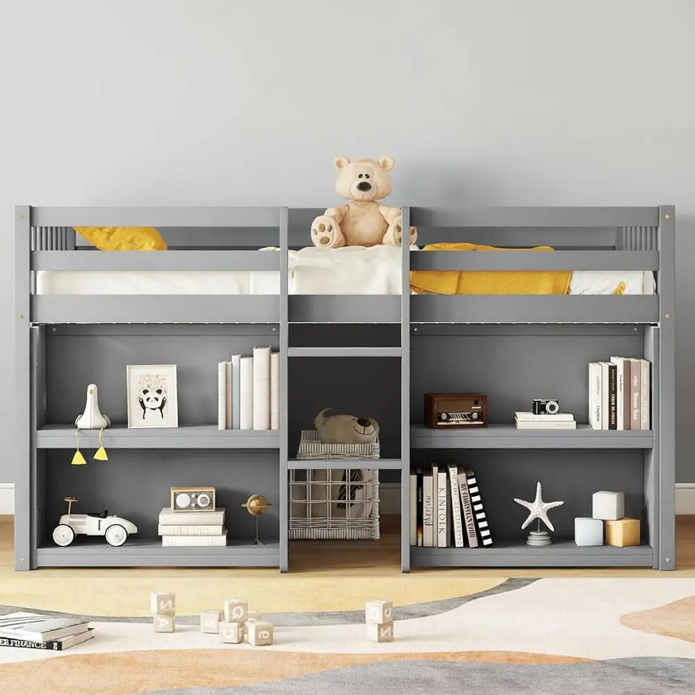 Twin Size Low Loft Bed with Double-Tier Shelves, 79.76L x 43.86W x 40.59H, 110.23 lbs
Twin Size Low Loft Bed with Double-Tier Shelves, 79.76L x 43.86W x 40.59H, 110.23 lbs