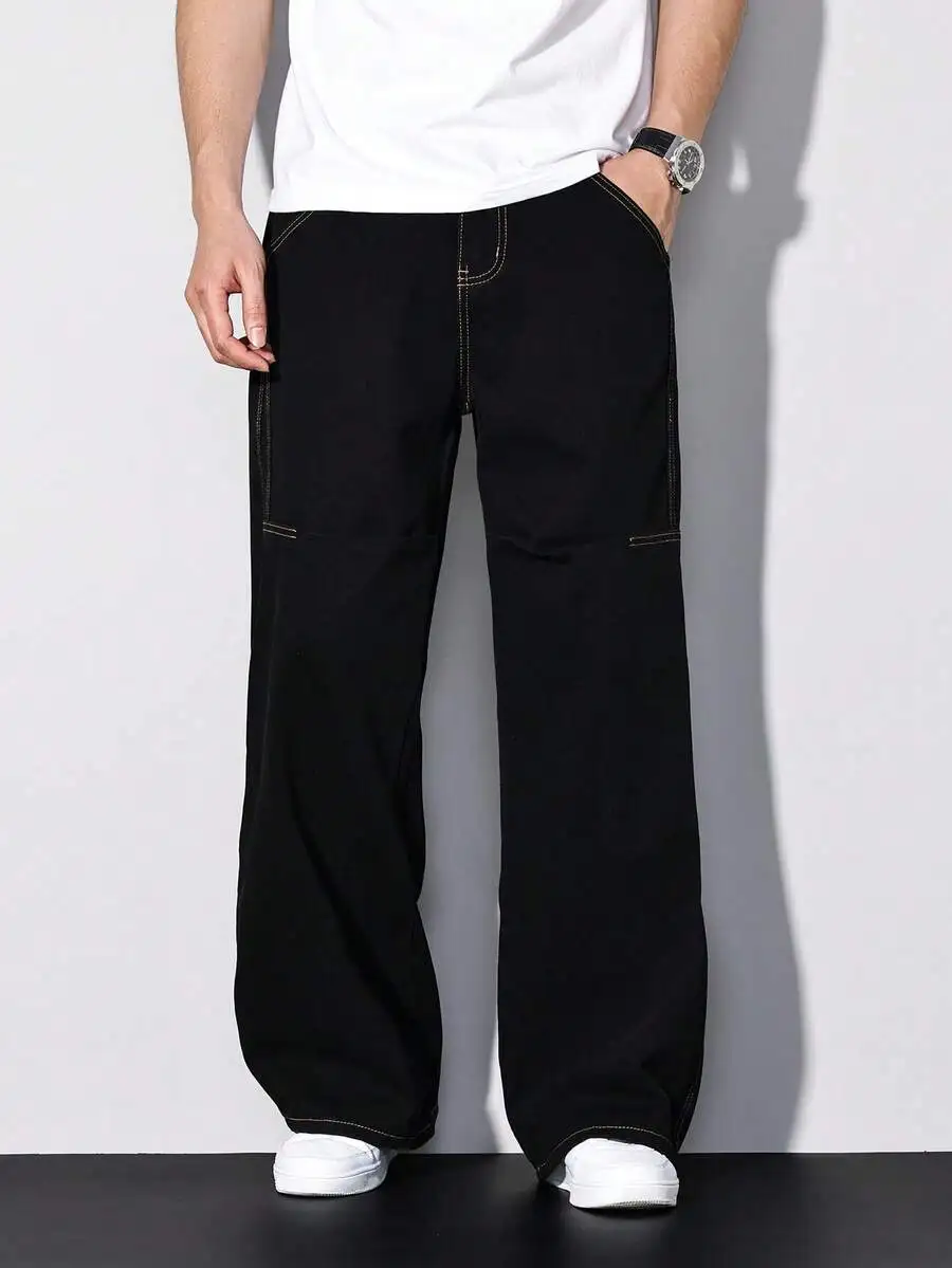 Men Spring Summer Casual Street Water-Washed Black Straight Loose Wide Leg Jeans With Contrast Stitching
Men Spring Summer Casual Street Water-Washed Black Straight Loose Wide Leg Jeans With Contrast Stitching