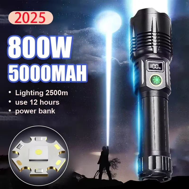 800W High Power Led Flashlight 300000lm Powerful Long Range Flashlight Rechargeable 5000mah Most Powerful Lantern Tactical Torch
800W High Power Led Flashlight 300000lm Powerful Long Range Flashlight Rechargeable 5000mah Most Powerful Lantern Tactical Torch
