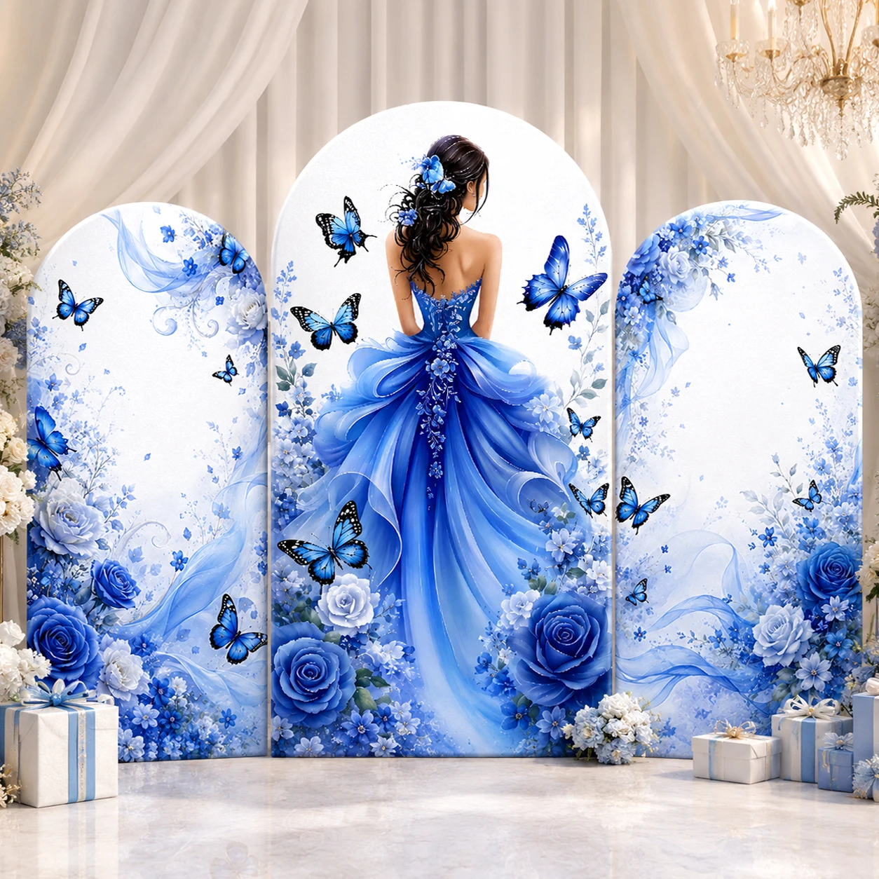 Butterfly Arch Backdrop Cover Blue Floral Princess Theme Quinceañera Sweet 15 Wedding Girl Birthday Party Photo Booth Background
Butterfly Arch Backdrop Cover Blue Floral Princess Theme Quinceañera Sweet 15 Wedding Girl Birthday Party Photo Booth Background