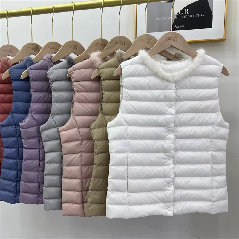 Mink Collar Down Waistcoat Jacket Winter Women Ultra Light Thin White Duck Down Vest Coat Lady Warm Sleeveless Tank Short Parkas
Mink Collar Down Waistcoat Jacket Winter Women Ultra Light Thin White Duck Down Vest Coat Lady Warm Sleeveless Tank Short Parkas