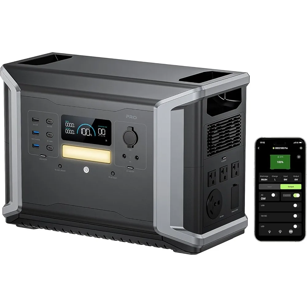 Portable Power Station 2150Wh 2400W,Expandable to 4600W 12.9kWh,NEMA TT-30 Port,100W USB-C,Support AC & Solar Charging 
Portable Power Station 2150Wh 2400W,Expandable to 4600W 12.9kWh,NEMA TT-30 Port,100W USB-C,Support AC & Solar Charging