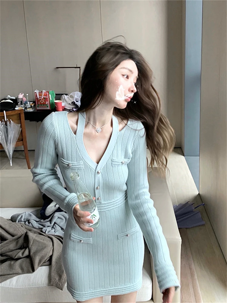 New Korean Fashion Long Sleeve Knitted Sweater Dresses For Women Sexy Bodycon Mini Party Dress Bottomed Robe Femme Vestidos
New Korean Fashion Long Sleeve Knitted Sweater Dresses For Women Sexy Bodycon Mini Party Dress Bottomed Robe Femme Vestidos