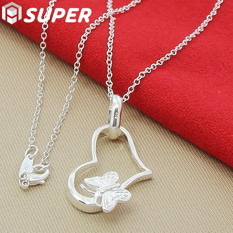 925 Sterling Silver Butterfly Heart Pendant Necklace 18 Inch Chain For Woman Fashion Wedding Engagement Charm Jewelry
925 Sterling Silver Butterfly Heart Pendant Necklace 18 Inch Chain For Woman Fashion Wedding Engagement Charm Jewelry