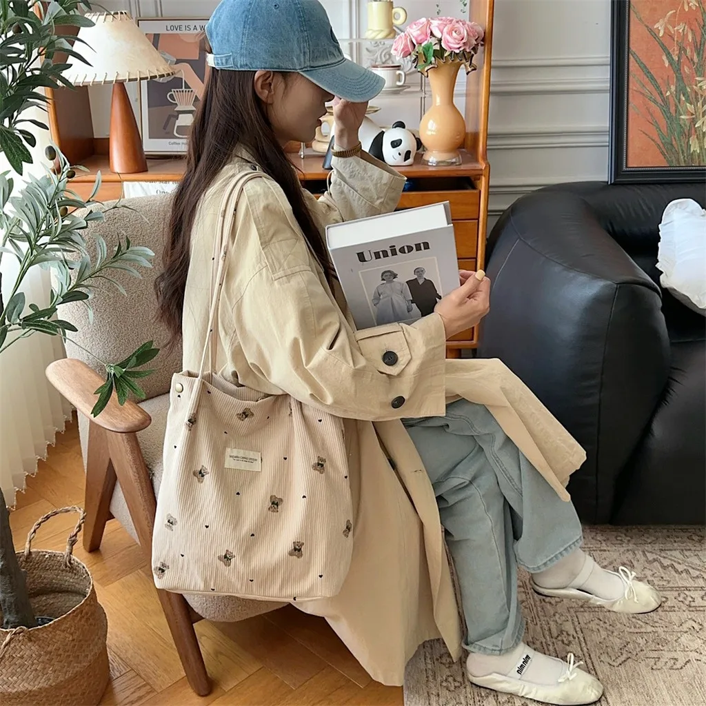 Dual Strap Bag Trendy Corduroy Tote Bag Large Capacity Handbag Versatile Magnetic Closure Bag For Campus Life Daily School Use Dual Strap Bag Trendy Corduroy Tote Bag Large Capacity Handbag Versatile Magnetic Closure Bag For Campus Life Daily School Use