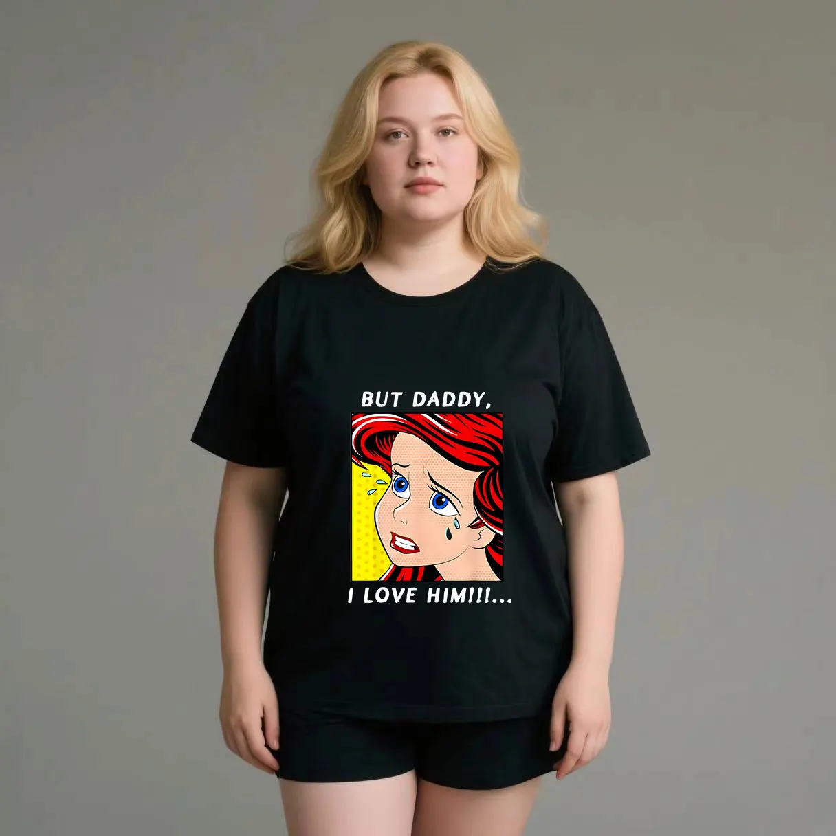 English+Cartoon Character Pattern Printing plus size Ladies' casual short sleeved T-shirt black
English+Cartoon Character Pattern Printing plus size Ladies' casual short sleeved T-shirt black