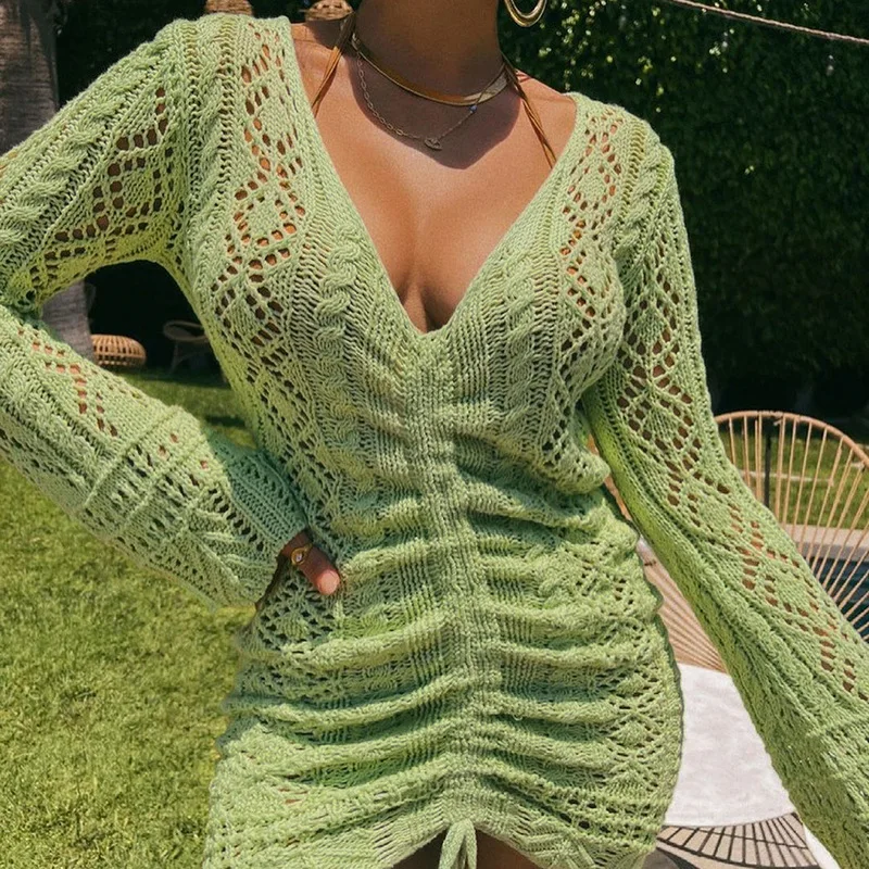 Fall Solid Color Sexy Hollow Ruffled Long Sleeve Tight Knit Sweater Mini Dress Summer Ladies Fashion Club Clothing Y2K
Fall Solid Color Sexy Hollow Ruffled Long Sleeve Tight Knit Sweater Mini Dress Summer Ladies Fashion Club Clothing Y2K