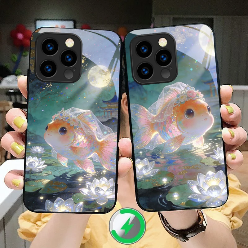 Cute white veil goldfish Suitable For iPhone 16E 17 Pro Max 15 Pro 14 13 Plus 12 mini 11 16 Air 17Pro magnetism Glass Phone Case
Cute white veil goldfish Suitable For iPhone 16E 17 Pro Max 15 Pro 14 13 Plus 12 mini 11 16 Air 17Pro magnetism Glass Phone Case