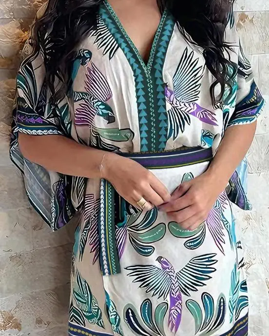2 Pieces Outfit Women's V-Neck Bodysuit & Zipper Back Tie Waist Wrap Front Skirt Set Casual Animal & Plants Print Vacation Sets
2 Pieces Outfit Women's V-Neck Bodysuit & Zipper Back Tie Waist Wrap Front Skirt Set Casual Animal & Plants Print Vacation Sets