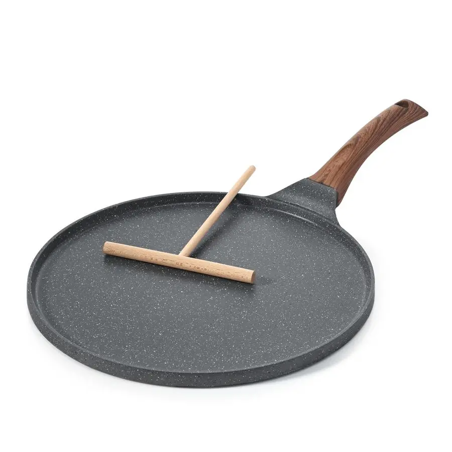 Nonstick Crepe Pan, Swiss Granite Coating Dosa Pan Pancake Flat Skillet Tawa Griddle 10Inch with StayCool Handle, Induction Comp
Nonstick Crepe Pan, Swiss Granite Coating Dosa Pan Pancake Flat Skillet Tawa Griddle 10Inch with StayCool Handle, Induction Comp