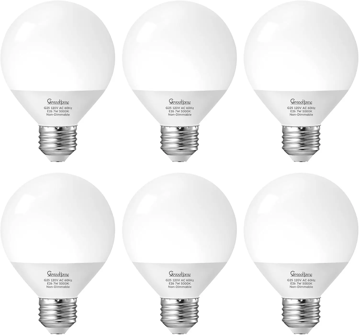 G25 LED Globe Bulbs 60W Equivalent, 5000K Daylight, 800LM, E26 Base, 6-Pack for Vanity
G25 LED Globe Bulbs 60W Equivalent, 5000K Daylight, 800LM, E26 Base, 6-Pack for Vanity