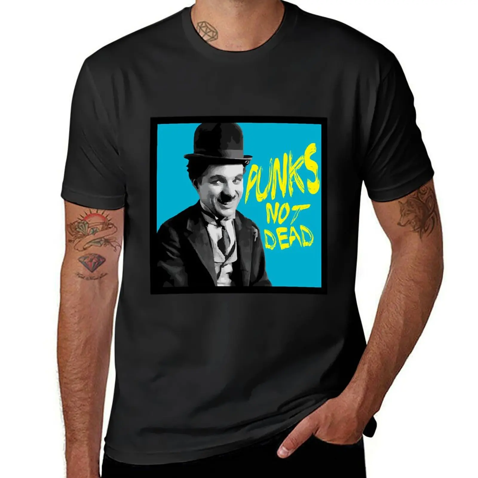 Punks not Dead Charlie Chaplin Typographic Illustration T-Shirt summer tops korean fashion t shirts for men
Punks not Dead Charlie Chaplin Typographic Illustration T-Shirt summer tops korean fashion t shirts for men