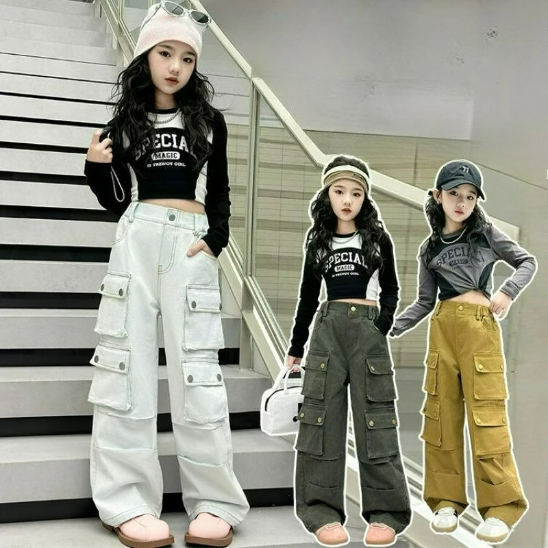 Girls' Multi Pocket Work Jeans Dance Hip-hop Denim Loose Pants Buttons & Pocket Details Street Style Outfit Cargo Pants 5-15Y
Girls' Multi Pocket Work Jeans Dance Hip-hop Denim Loose Pants Buttons & Pocket Details Street Style Outfit Cargo Pants 5-15Y