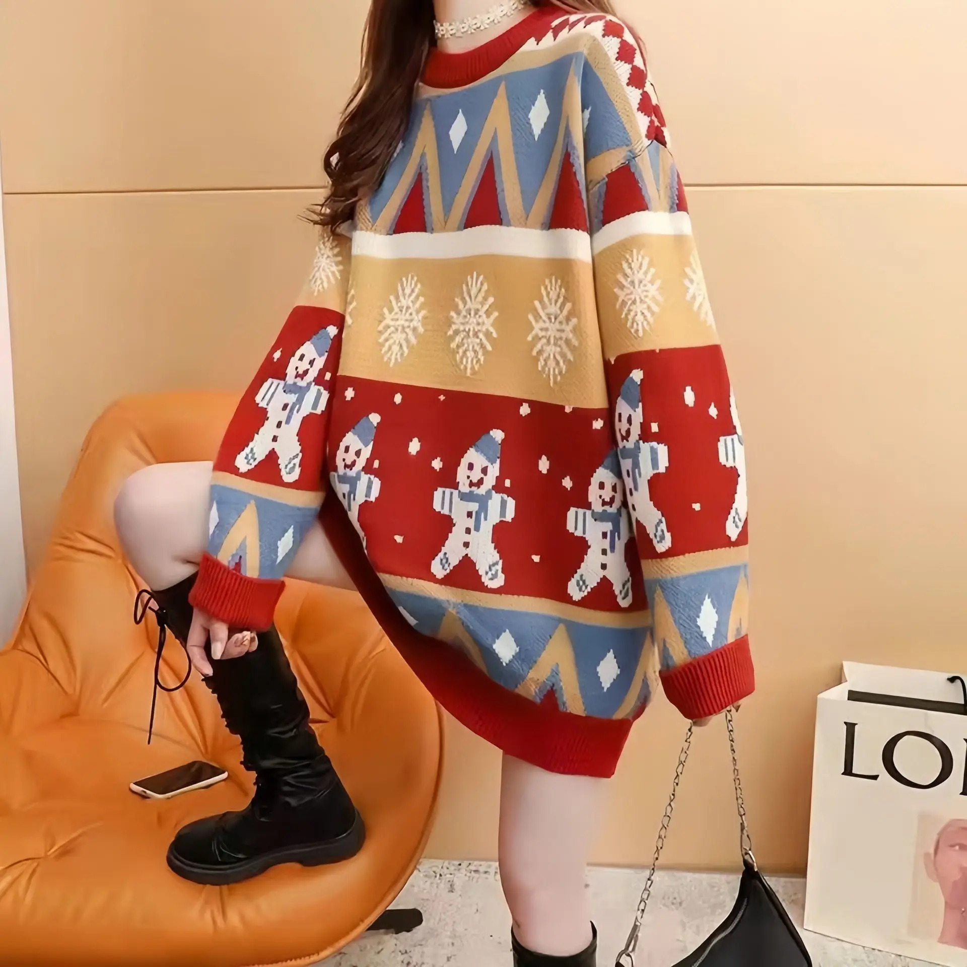 2025 Autumn Winter New Loose Oversized Sweater Women Christmas Snowflake Knitted Longline Thickened Pullover
2025 Autumn Winter New Loose Oversized Sweater Women Christmas Snowflake Knitted Longline Thickened Pullover