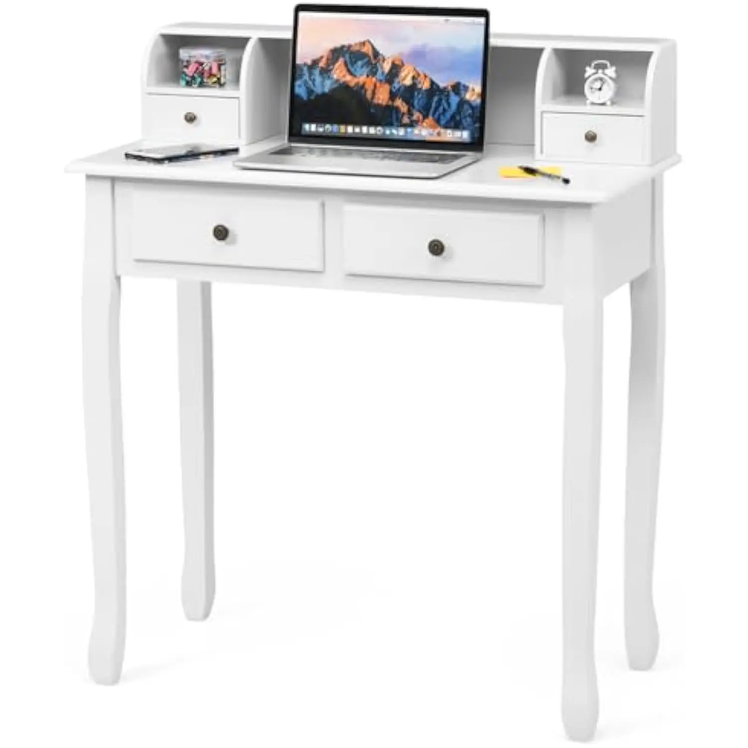 Byroce Small Writing Desk with Removable Hutch, 2-Tier Vanity Table with 4 Drawers, 3 Cubbies & Pine Wood Legs, Study Computer
Byroce Small Writing Desk with Removable Hutch, 2-Tier Vanity Table with 4 Drawers, 3 Cubbies & Pine Wood Legs, Study Computer