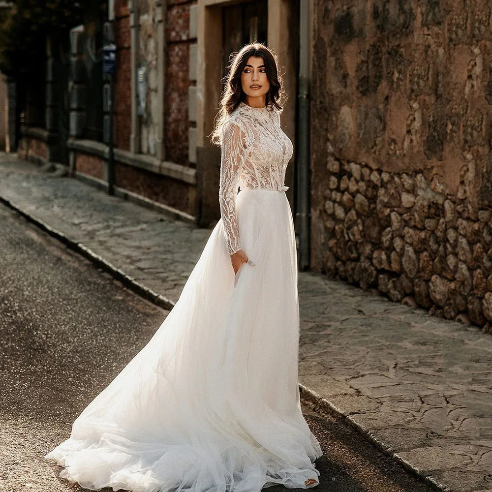 Msikoods Lace Applique Wedding Dresses Long Sleeves High Neck Princess Tulle Beach Boho Bridal Gowns SExy Backless Women Bride
Msikoods Lace Applique Wedding Dresses Long Sleeves High Neck Princess Tulle Beach Boho Bridal Gowns SExy Backless Women Bride