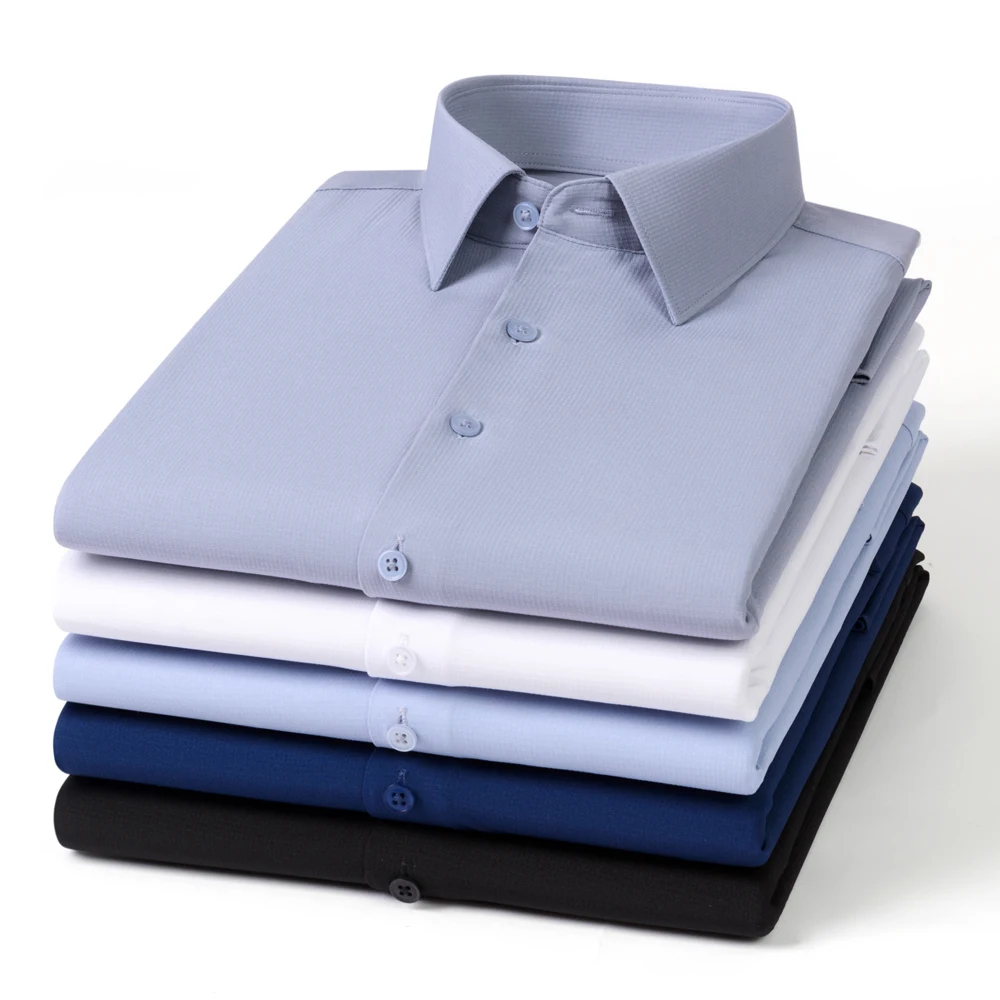 Мужские однотонные эластичные рубашки на пуговицах с длинными рукавами без морщин, официальные классические рубашки стандартного кроя, деловая повседневная рубашка
Мужские однотонные эластичные рубашки на пуговицах с длинными рукавами без морщин, официальные классические рубашки стандартного кроя, деловая повседневная рубашка