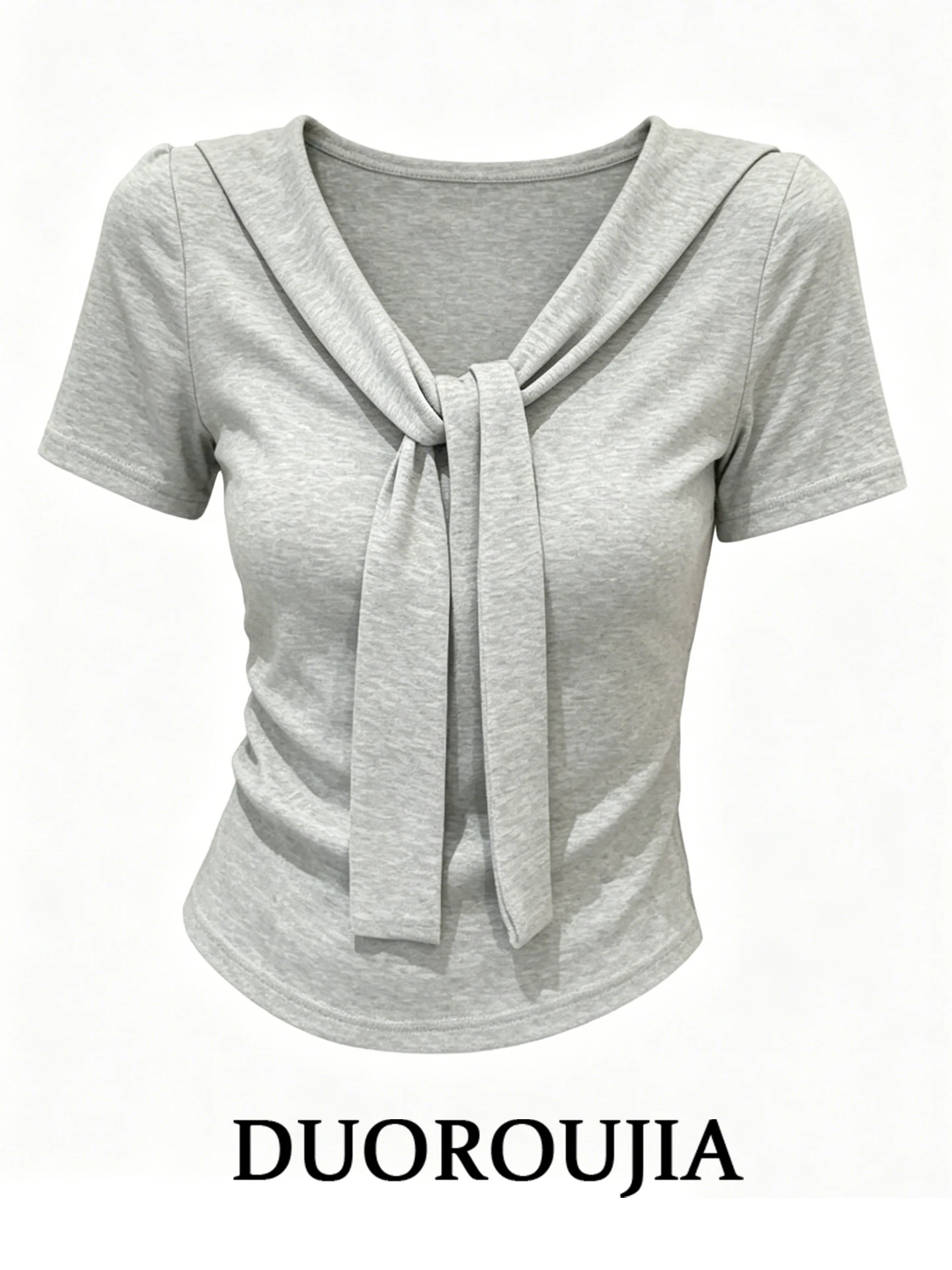 DUOR plus Size Minimalist V-Neck Short Sleeve T-Shirt Women Summer Slimming Casual Versatile Top with Belt Design
DUOR plus Size Minimalist V-Neck Short Sleeve T-Shirt Women Summer Slimming Casual Versatile Top with Belt Design