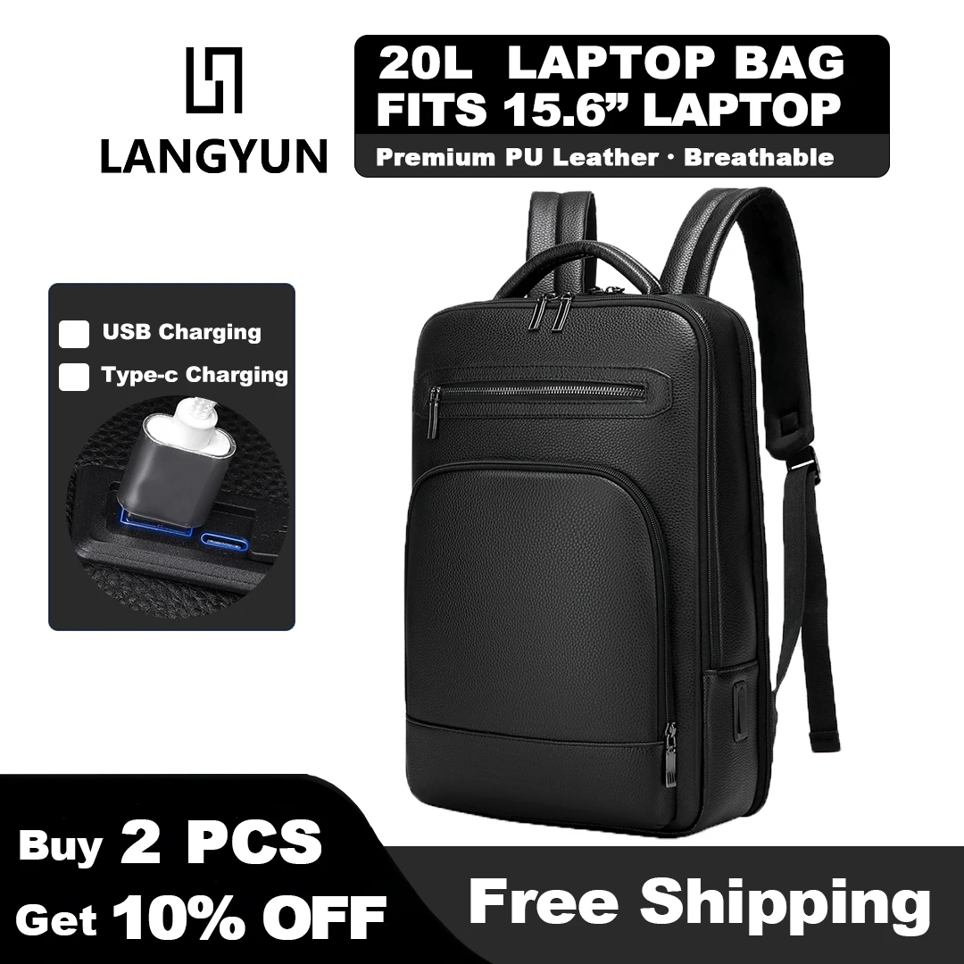 LANGYUN Men's PU Leather Laptop Backpack 15.6" USB Charging 180° Opening Waterproof Large Capacity Business Travel Bag
LANGYUN Men's PU Leather Laptop Backpack 15.6" USB Charging 180° Opening Waterproof Large Capacity Business Travel Bag