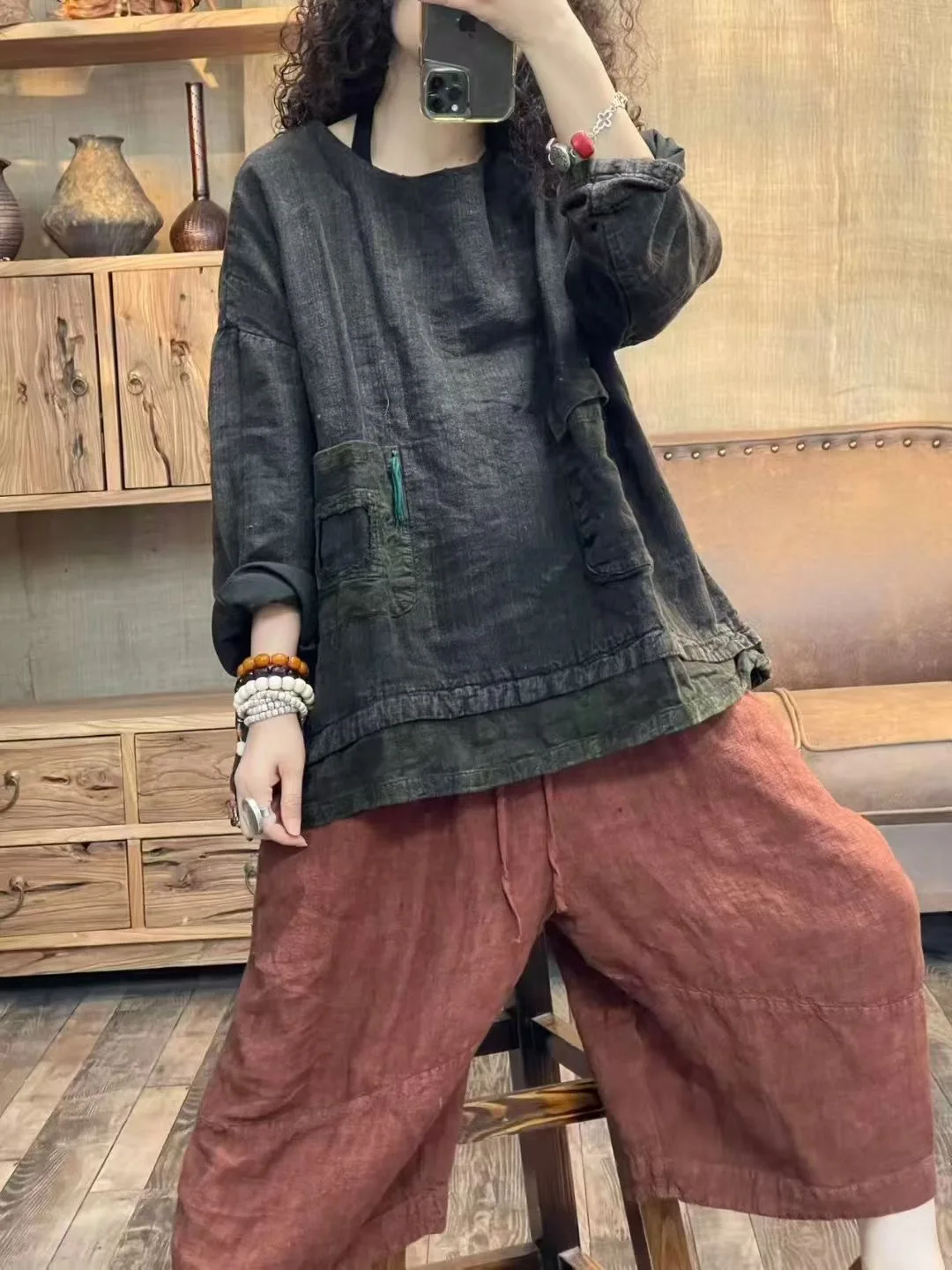 Retro Casual Versatile Women's Linen round Ne irt Autumn New Sle Faded Double ket Tassel Loose Fit Breathable Long S...
Retro Casual Versatile Women's Linen round Ne irt Autumn New Sle Faded Double ket Tassel Loose Fit Breathable Long S...