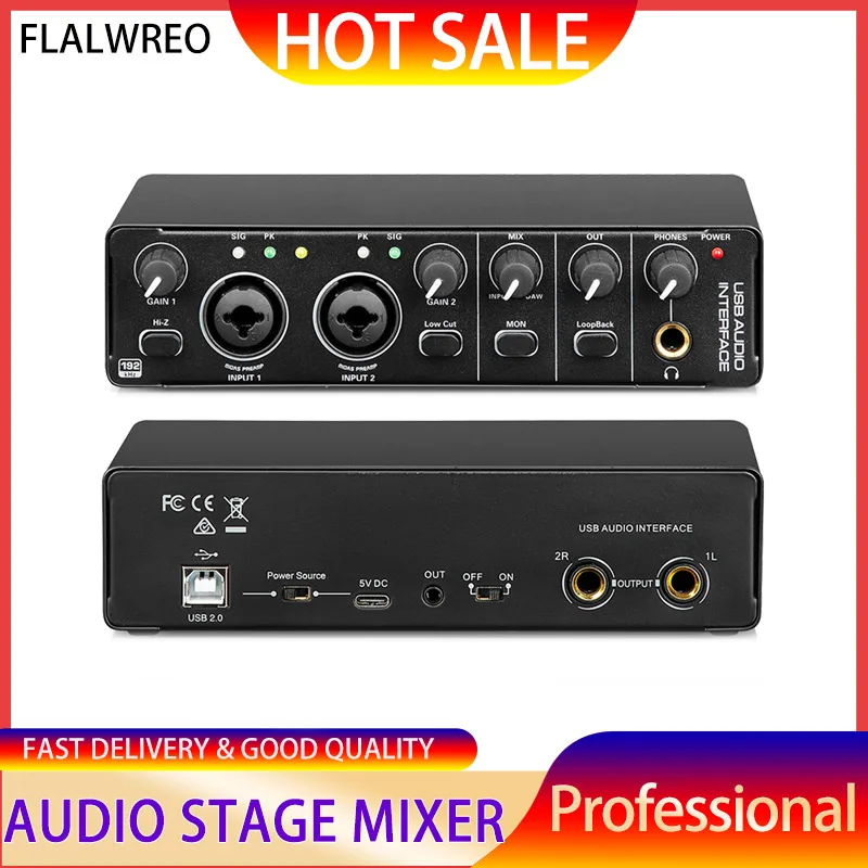 FLALWREO New Professional 2 Channels 24Bit 192Hkz Audio Interface and USB Sound Card for Live Recording
FLALWREO New Professional 2 Channels 24Bit 192Hkz Audio Interface and USB Sound Card for Live Recording
