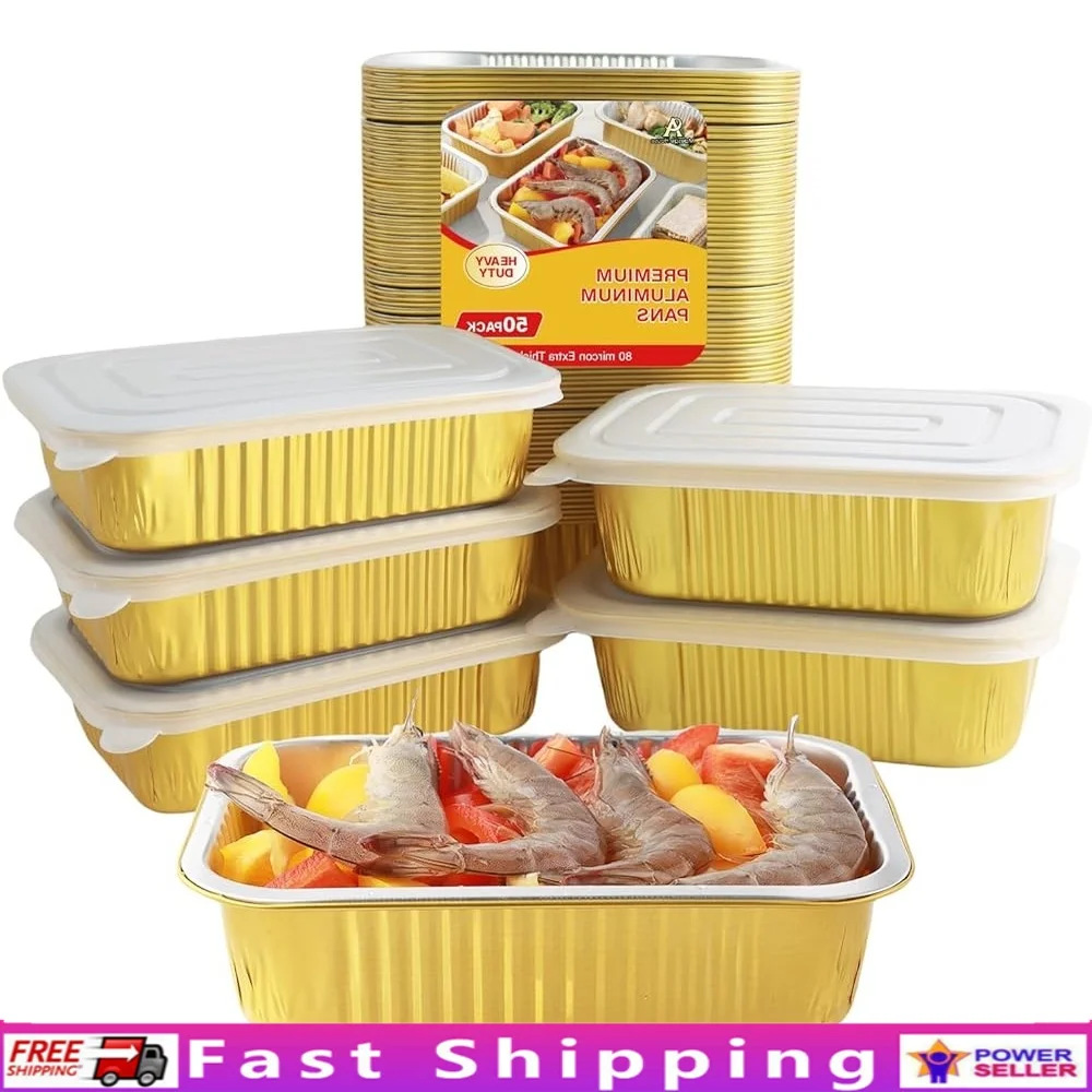 Heavy Duty Aluminum Foil Pans with Lids 50PACK Disposable Leakproof Baking Containers Oven Freezer Safe Smooth Edges Stackable
Heavy Duty Aluminum Foil Pans with Lids 50PACK Disposable Leakproof Baking Containers Oven Freezer Safe Smooth Edges Stackable