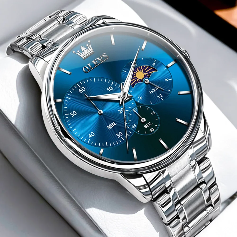 OLEVS Simple Business Men Watches Original Quartz Watch for Man Waterproof Stainleess Steel Luminous Moon Phase Chronograph 24H
OLEVS Simple Business Men Watches Original Quartz Watch for Man Waterproof Stainleess Steel Luminous Moon Phase Chronograph 24H