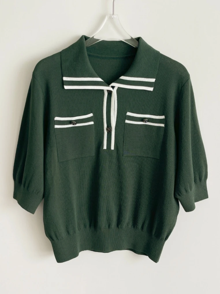 Summer New Sle Korean Version Simple Faion Casual Loose Slimming Turn-down Collar ort Sve Knitted irt
Summer New Sle Korean Version Simple Faion Casual Loose Slimming Turn-down Collar ort Sve Knitted irt