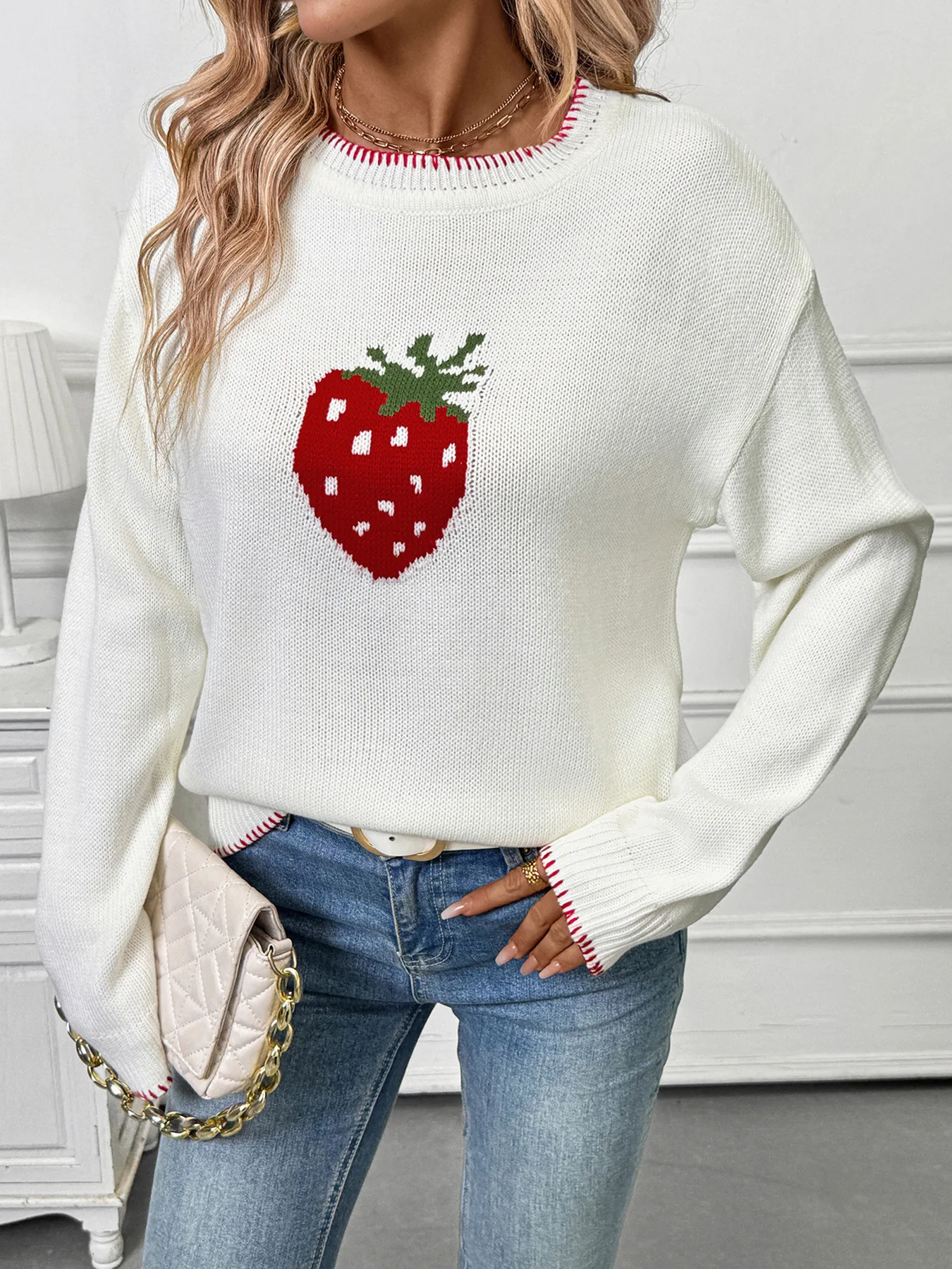 Korobov Autumn Korean Casual O Neck Long Sleeve Strawberry Jacquard Knitted Pullovers
Korobov Autumn Korean Casual O Neck Long Sleeve Strawberry Jacquard Knitted Pullovers