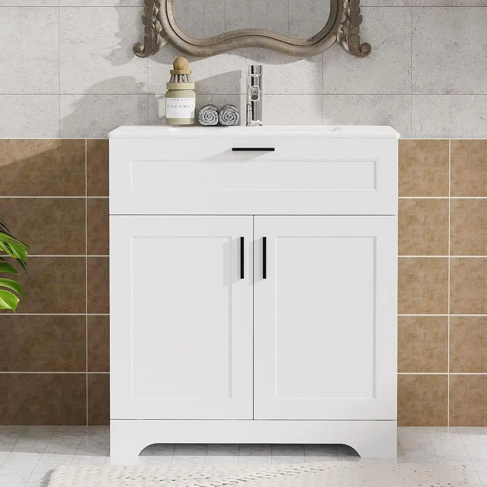 30 White Wood Vanity Set with Ceramic Sink and Hidden Storage
30 White Wood Vanity Set with Ceramic Sink and Hidden Storage