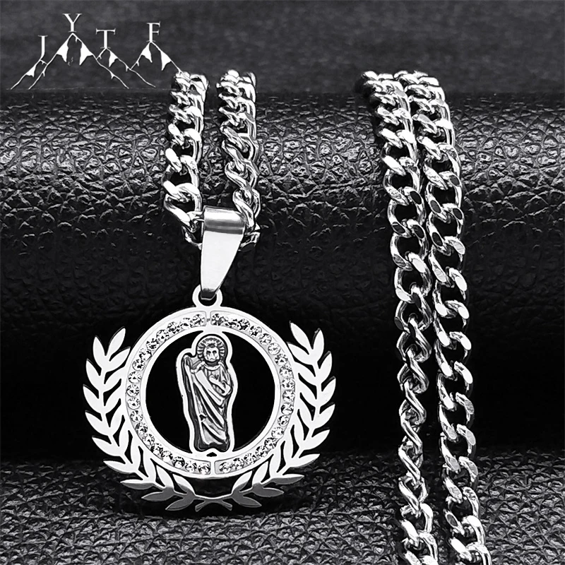 Saint Jude Thaddeus Crystal Necklace Hip Hop Punk Stainless Steel Rhinestone Necklaces Catholic Jewelry San Judas Tadeo N8082S05
Saint Jude Thaddeus Crystal Necklace Hip Hop Punk Stainless Steel Rhinestone Necklaces Catholic Jewelry San Judas Tadeo N8082S05