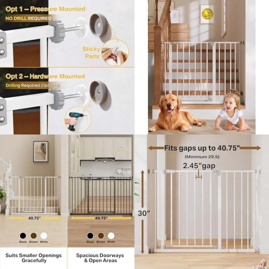 29.5 40.75" Baby Gate for Stairs, 30" Tall Dog Gates for Doorways and Hallways, Safety Gate for and Pets, Pressure-Mounted Walk
29.5 40.75" Baby Gate for Stairs, 30" Tall Dog Gates for Doorways and Hallways, Safety Gate for and Pets, Pressure-Mounted Walk