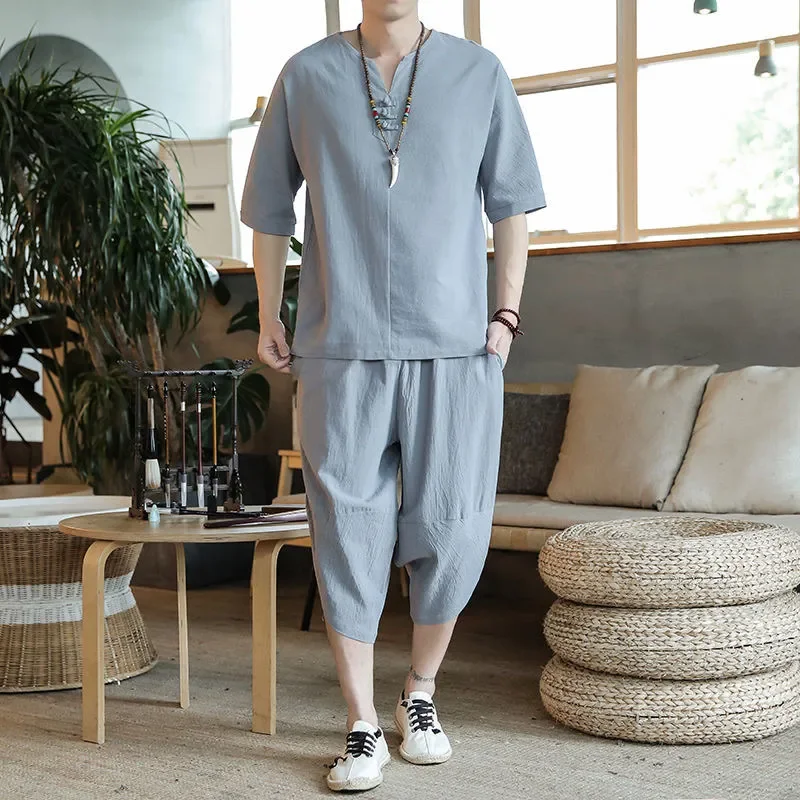 Men's Summer Linen 2 Piece Set Chinese Style Short Sleeve Shirt and Cropped Pants Casual Outfit
Men's Summer Linen 2 Piece Set Chinese Style Short Sleeve Shirt and Cropped Pants Casual Outfit